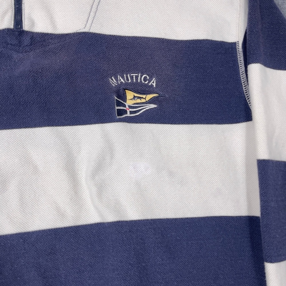Nautica Quarter Zip Pullover Mens Large Blue White Striped Pique Vintage N-625 - Picture 6 of 6